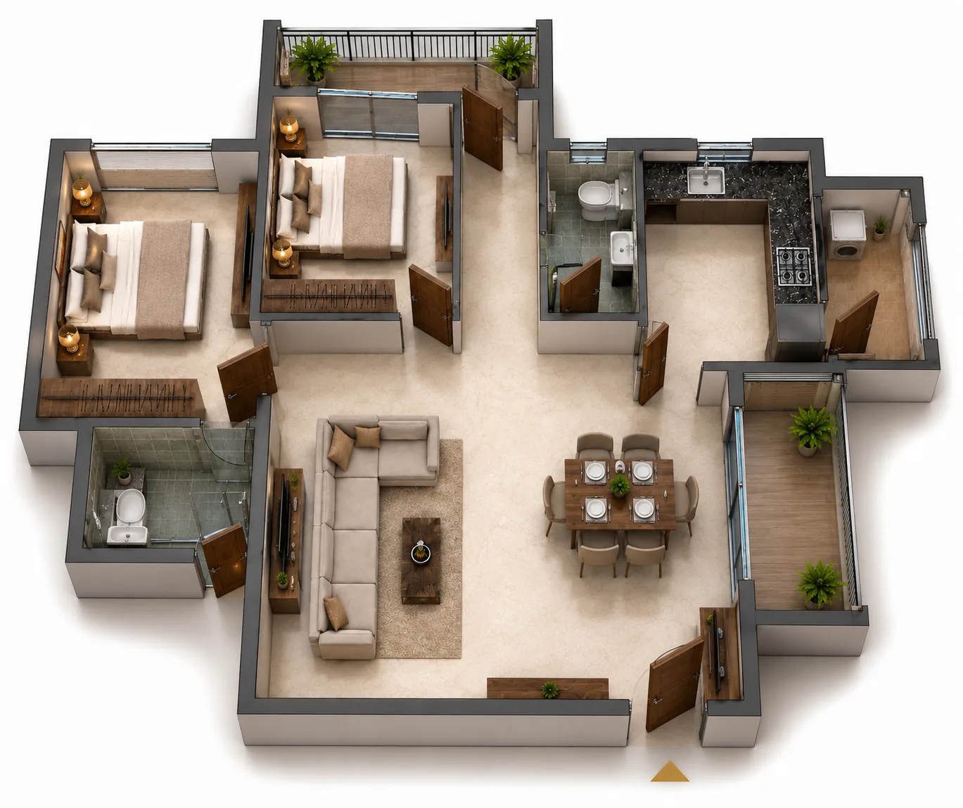 Two bedroom 3D plan